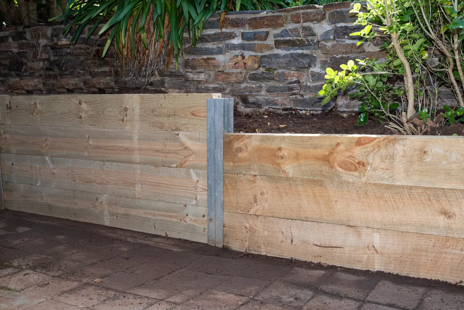 Timber retaining wall in a Geelong garden